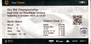 Hull City v Sheffield United 04/10/25 Ticket Championship for sale on Ebay
