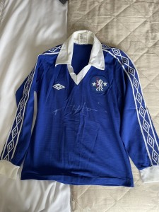 CHELSEA 1977/1979 HOME SHIRT UMBRO SIZE large boys signed Ron “chopper” Harris  for sale on Ebay