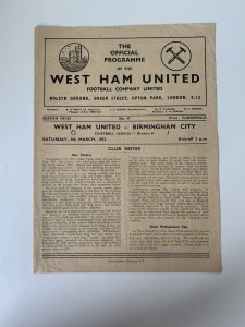 West Ham United v Birmingham City 1951-52 League Division Two 8th March 1952. for sale on Ebay