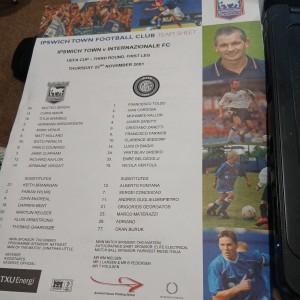 IPSWICH TOWN v INTER MILAN  Uefa cup 3 Team Sheet  2001 for sale on Ebay