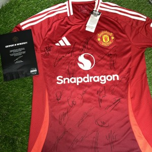 Manchester United 24/25 Home Shirt Signed by squad COA signed by 19 incl mgr for sale on Ebay