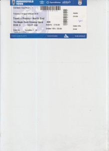 9  8  22  Huddersfield  v  Preston  league  cup         match  ticket for sale on Ebay