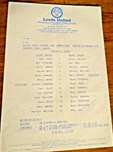 Leeds United v Derby County 22 January 1991 Division One official team sheet for sale on Ebay