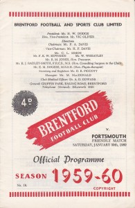BRENTFORD v PORTSMOUTH              Friendly             30. 01. 1960 for sale on Ebay