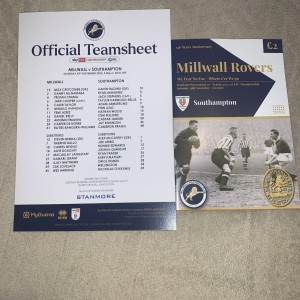 Millwall V  Southampton Home Programme & Team Sheet Sat 29th Nov 2025/26 for sale on Ebay