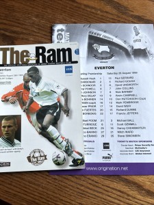 Derby County V Everton 1999/2000 Gold Issue & Team Sheet for sale on Ebay