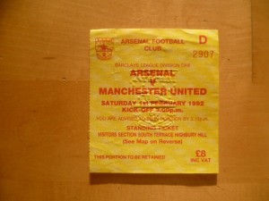 Ticket: Arsenal v Manchester United 1992 Div One for sale on Ebay