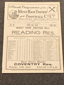 West Ham Reserves Vs Reading Reserves 1935/1936 for sale on Ebay