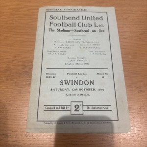 Southend Utd V Swindon 12/10/1946 Football Programme Good Condition for sale on Ebay