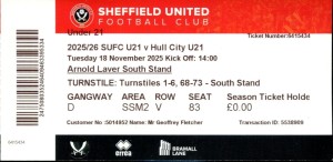Sheffield United v Hull City 18/11/25 Ticket Under 21 for sale on Ebay