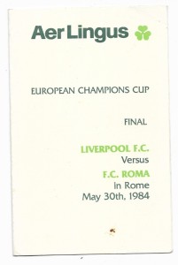 LIVERPOOL FC - 1984 European Cup Final (Aer Lingus Flight Menu to Rome) for sale on Ebay