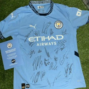 Manchester City 2024/25 Squad Signed home Shirt club COA 7716 21 signatures for sale on Ebay