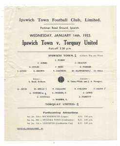1952/53 Division 3 South - IPSWICH TOWN v. TORQUAY UNITED (rare single sheet) for sale on Ebay