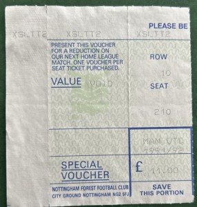 1991 92 Nottingham Forest V Manchester United Football Match Ticket Stub for sale on Ebay