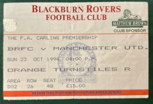 1994 Blackburn Rovers V Manchester United Football Match Ticket Stub 1995 for sale on Ebay