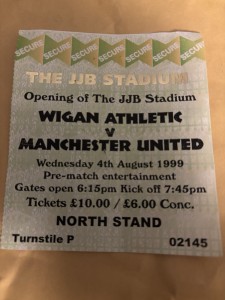 1999 TICKET STUB WIGAN ATHLETIC V MANCHESTER UNITED MAN UTD OPENING OF THE JJB for sale on Ebay