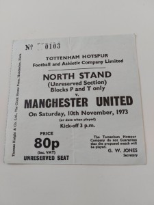 VINTAGE TOTTENHAM/SPURS v MANCHESTER UNITED FOOTBALL TICKET 1OTH NOV 1973 for sale on Ebay