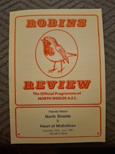 North Shields v Hearts friendly programme.  25/7/1981 for sale on Ebay