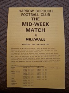 Harrow Borough v Millwall friendly programme.  10/11/1982 for sale on Ebay