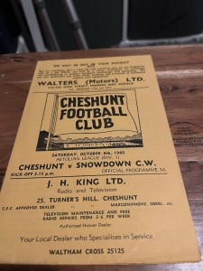 Cheshunt v Snowdown Colliery Welfare Aetolian League Programme Season 1960-1961 for sale on Ebay