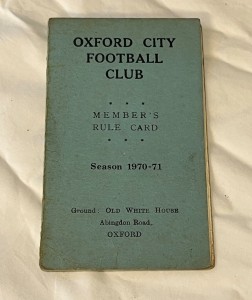 1970-71 Mens football season Oxford City Football Club members rule card for sale on Ebay