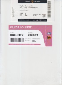 5  3  24  Hull  City  v  Birmingham   directors  box    match  ticket for sale on Ebay
