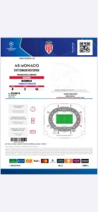 AS Monaco v Tottenham Hotspur Champions League Match 3 Group Stage Ticket Stub for sale on Ebay