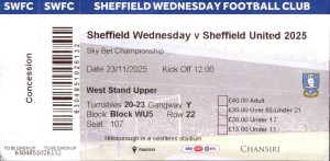 Sheffield Wednesday v Sheffield United 23/11/25 Ticket Championship for sale on Ebay