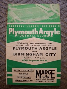 Plymouth Argyle v Birmingham City programme.  16/11/1960  League Cup Replay  for sale on Ebay