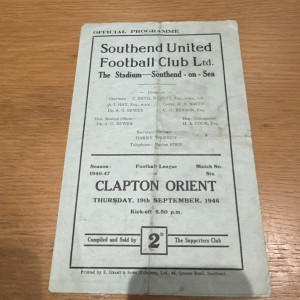 Southend Utd V Clapton Orient 19/09/1946 Football Programme Good Condition for sale on Ebay
