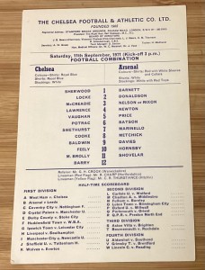 11/09/1971 CHELSEA RESERVES V ARSENAL RES Football Combination for sale on Ebay