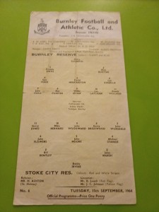 Burnley V Stoke Reserves League Football Programme.  15.9.1964. 1964-65 Season for sale on Ebay