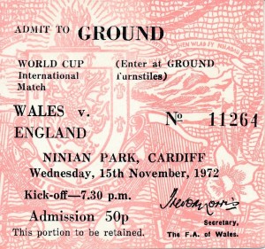 TICKET: Wales v England (World Cup Qualifier) 1972 for sale on Ebay
