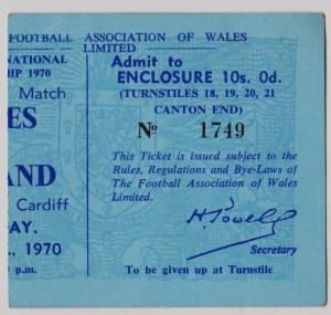 WALES V ENGLAND 1970 TICKET STUB @ CARDIFF CITY for sale on Ebay