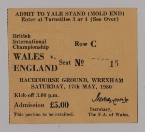 WALES V ENGLAND 1980 TICKET STUB @ WREXHAM for sale on Ebay