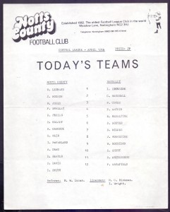 Single Sheet Notts County Reserves v Barnsley Reserves Central League undated for sale on Ebay