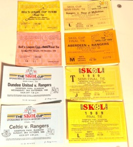 Rangers Skol & Bells Cup Ticket Stubs Semi & Finals 1979 1986 1988 1989 Job Lot for sale on Ebay