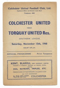 1948/49 Southern League - COLCHESTER UNITED v. TORQUAY UNITED Reserves for sale on Ebay