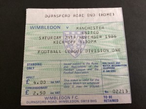TICKET STUB- Wimbledon v MANCHESTER UNITED 29th November 1986 for sale on Ebay