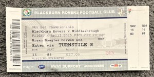BLACKBURN ROVERS V MIDDLESBROUGH 04.04.25 TICKET STUB for sale on Ebay