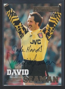MERLIN PREMIER GOLD 97 -DAVID SEAMAN - ARSENAL -HAND SIGNED TEAM CARD for sale on Ebay