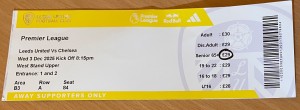 Leeds United v Chelsea 2025/2026 Premier League Match Ticket Stub for sale on Ebay