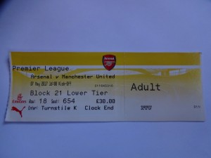2016/17 Premier League Arsenal v Manchester United Ticket Stub for sale on Ebay