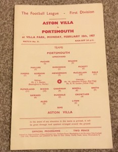 1956/7 Div 1 Aston Villa v Portsmouth.  Single Sheet. vgc for sale on Ebay