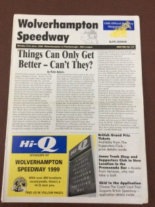 1999 WOLVES v PETERBORO PANTHERS 21st JUNE + PHOTOCOPIED RESULTS SHEET  for sale on Ebay