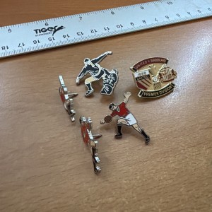 Five MANCHESTER UNITED BADGES ERIC CANTON KUNG FU KICK GOAL CELEBRATION MUFC for sale on Ebay