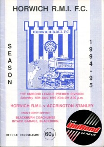 Horwich RMI v Accrington Stanley 15/04/95 Northern Premier League for sale on Ebay