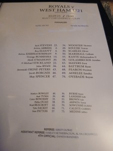 Reading v West Ham Utd u21s  Vertu Trophy Official Teamsheet 30/9/25 for sale on Ebay