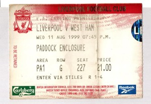 Liverpool v West Ham United 1999-2000 Premier League Ticket 11/08/1999 for sale on Ebay