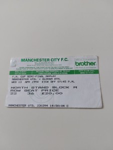 MANCHESTER UNITED v OLDHAM ATHLETIC FACUP SEMI FINAL REPLAY FOOTBALL TICKET 1994 for sale on Ebay